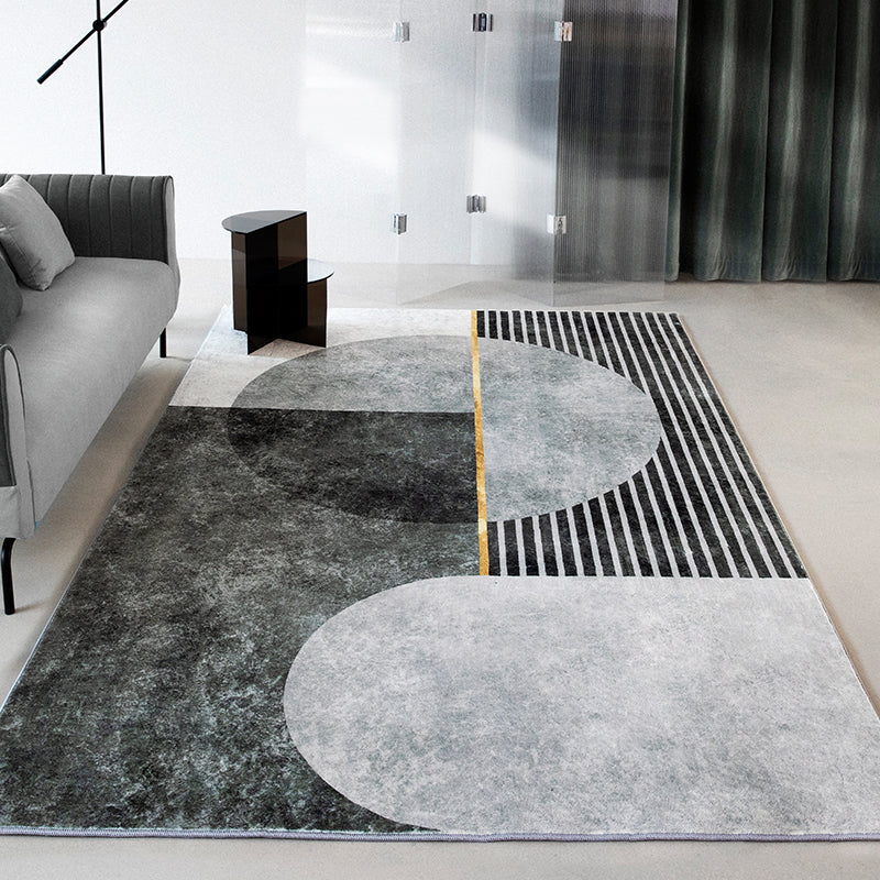 Grey Modern Area Rug Geometric Pattern Polyester Area Carpet Stain Resistant Rug for Drawing Room