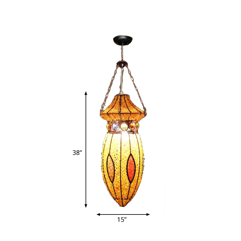 Metal Urn Pendant Lighting Fixture Art Deco 1 Head Restaurant Suspension Lamp in Yellow