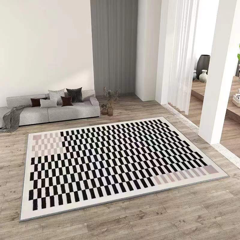 Black Checkerboard Rug Polyester Modern Rug Non-Slip Backing Rug for Home Decor