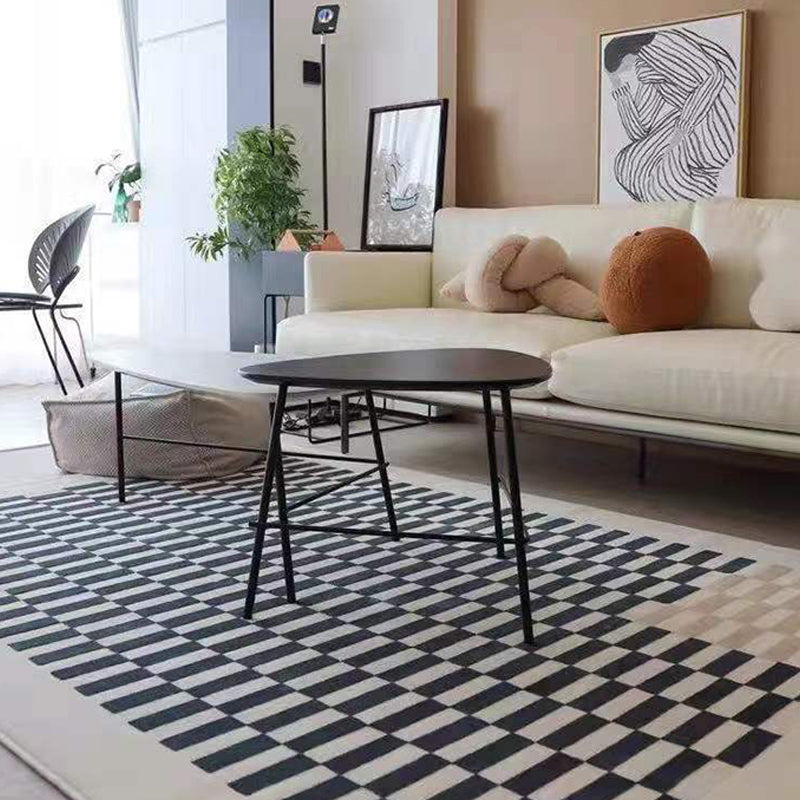 Black Checkerboard Rug Polyester Modern Rug Non-Slip Backing Rug for Home Decor