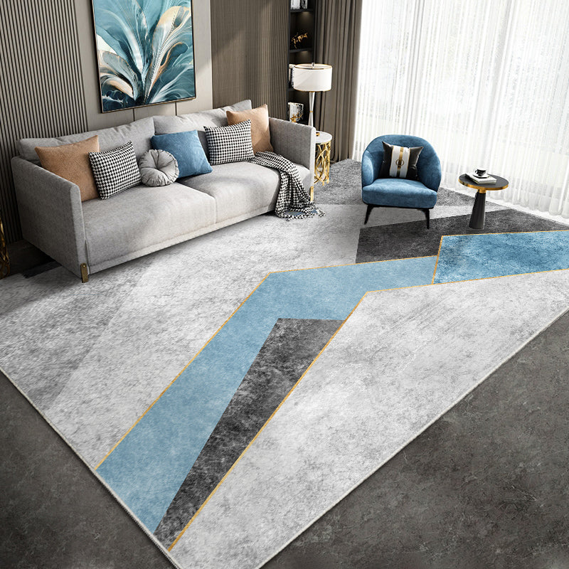 Chic Modern Carpet Grey Geometric Print Rug Polyester Stain Resistant Rug for Home Decor