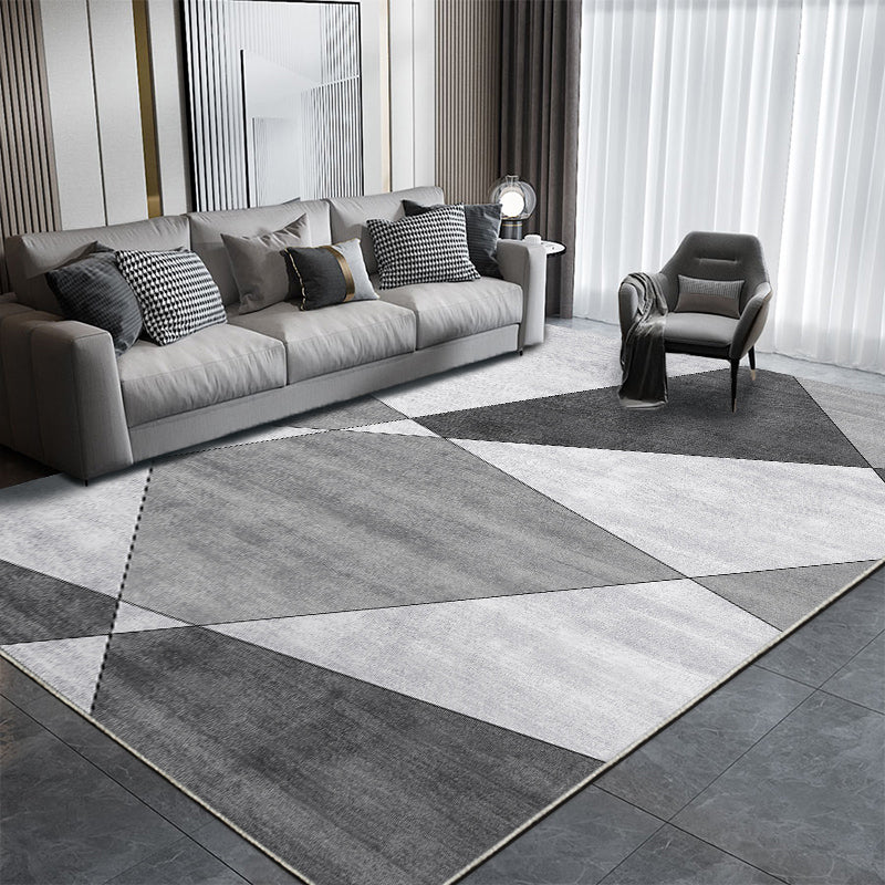 Chic Modern Carpet Grey Geometric Print Rug Polyester Stain Resistant Rug for Home Decor