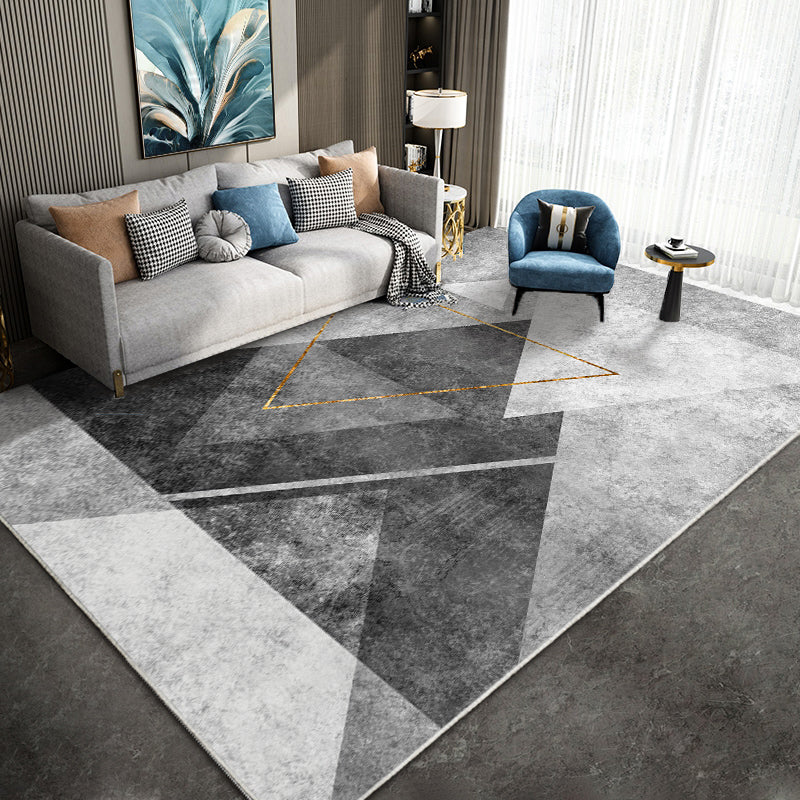 Chic Modern Carpet Grey Geometric Print Rug Polyester Stain Resistant Rug for Home Decor