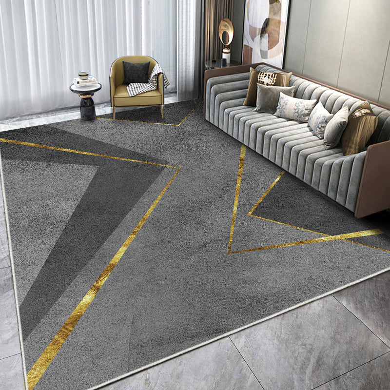 Chic Modern Carpet Grey Geometric Print Rug Polyester Stain Resistant Rug for Home Decor