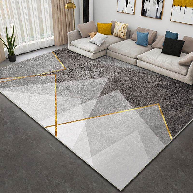 Chic Modern Carpet Grey Geometric Print Rug Polyester Stain Resistant Rug for Home Decor