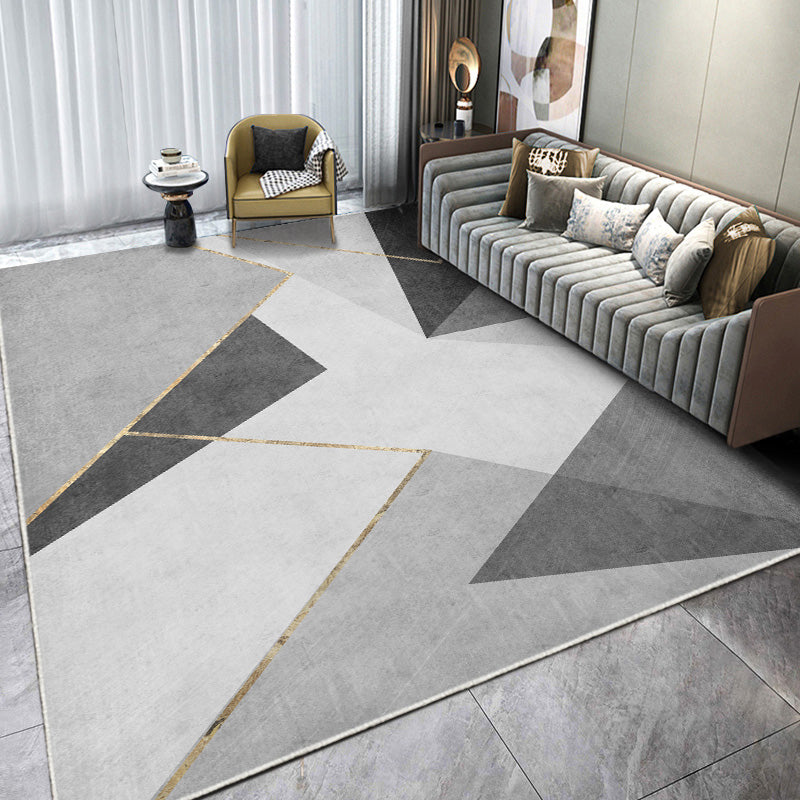 Chic Modern Carpet Grey Geometric Print Rug Polyester Stain Resistant Rug for Home Decor