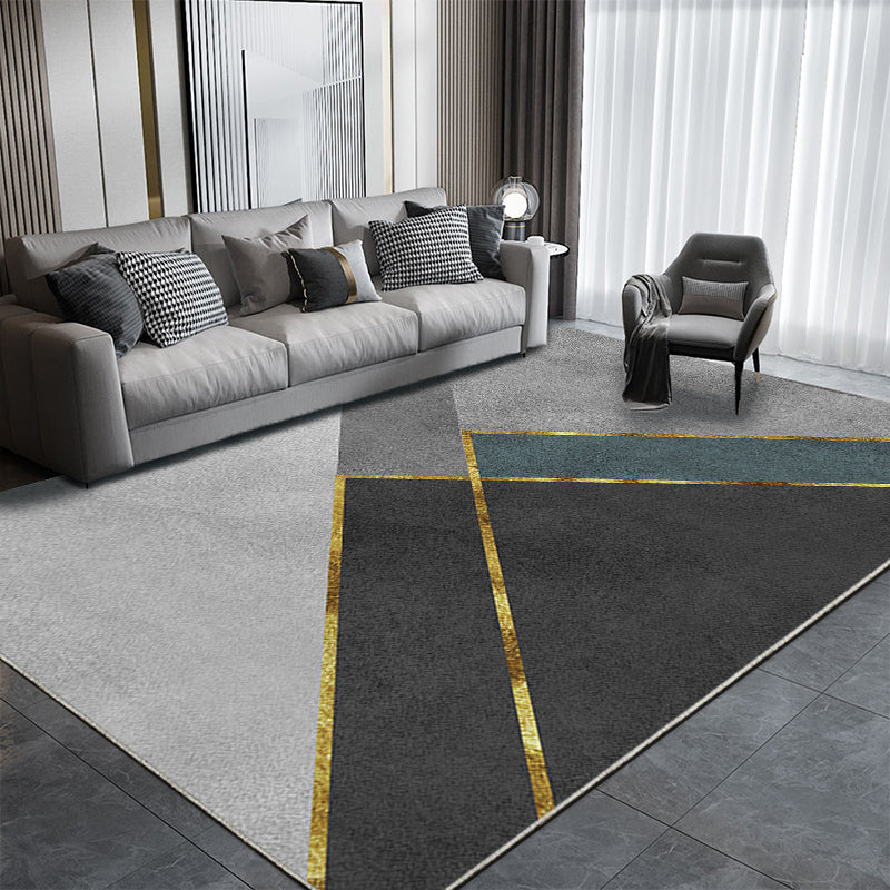 Chic Modern Carpet Grey Geometric Print Rug Polyester Stain Resistant Rug for Home Decor