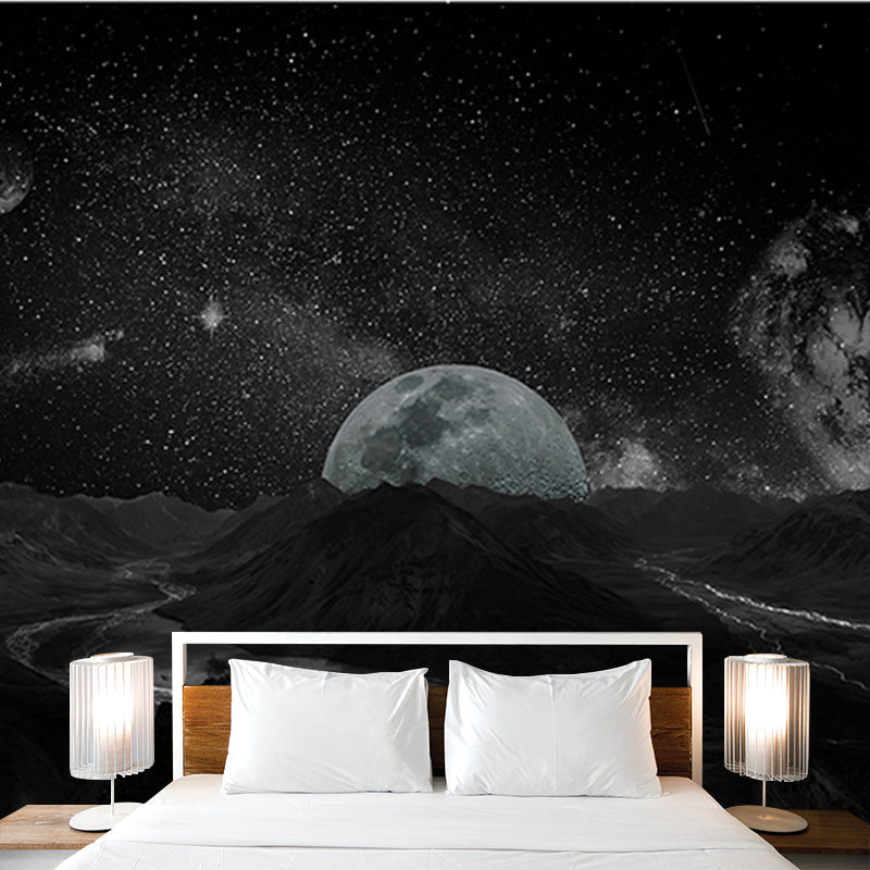 Contemporary Cosmos Wall Mural in Dark Color for Living Room, Personalized Size Available