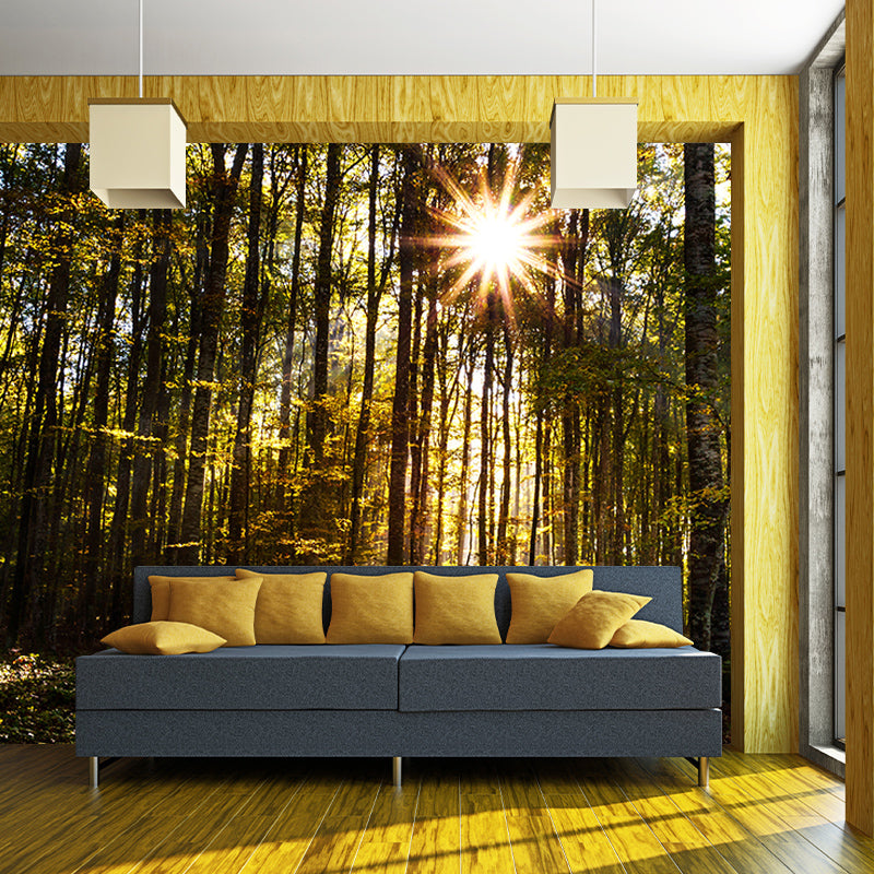 Simple Green Forest Mural Custom-Printed Minimalist Wall Art for Office Room