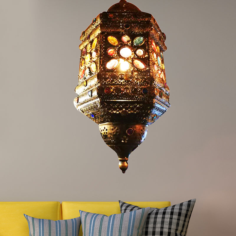 Bronze 1 Light Hanging Pendant Bohemian Metal Lantern Ceiling Light for Restaurant