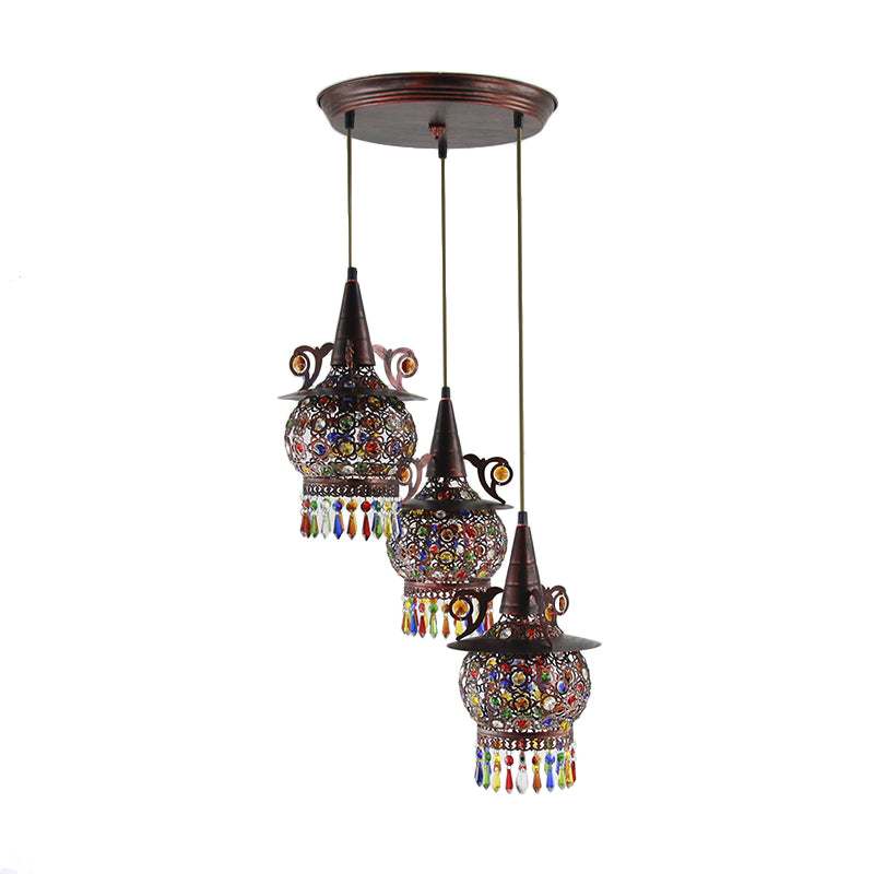 Globe Living Room Cluster Pendant Decorative Metal 3 Lights Copper Hanging Ceiling Light