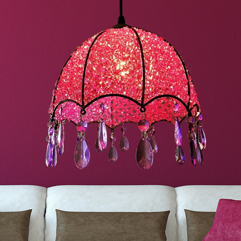 1 Bulb Pendant Light Bohemian Scalloped Metal Ceiling Hang Fixture in White/Purple for Living Room