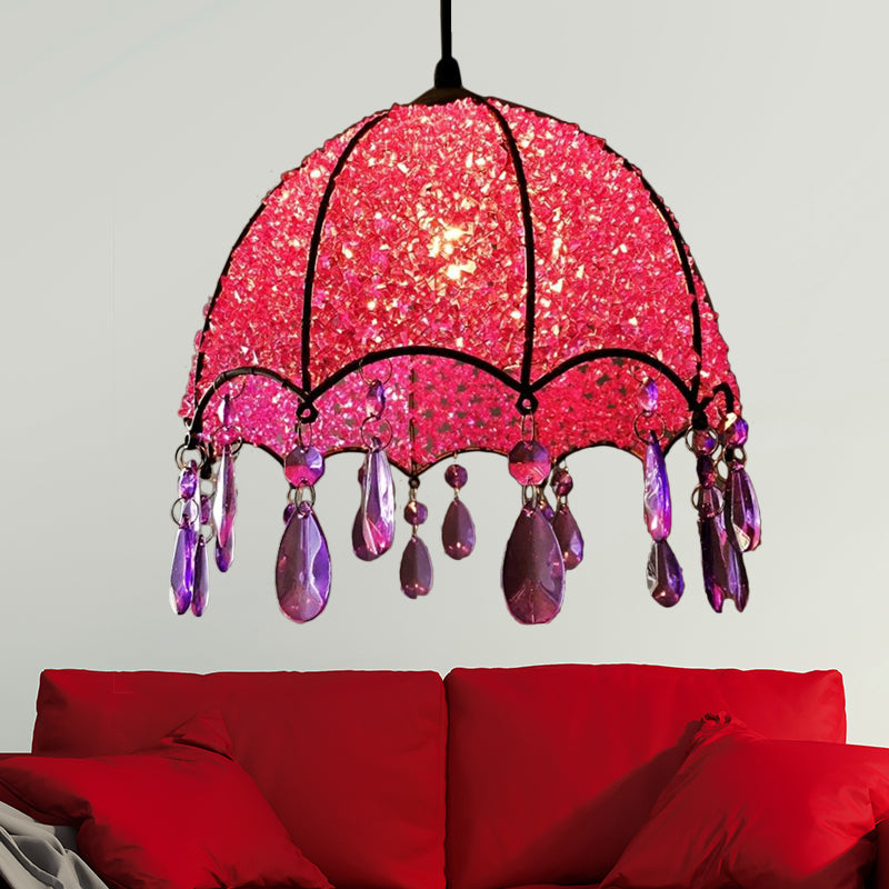 1 Bulb Pendant Light Bohemian Scalloped Metal Ceiling Hang Fixture in White/Purple for Living Room