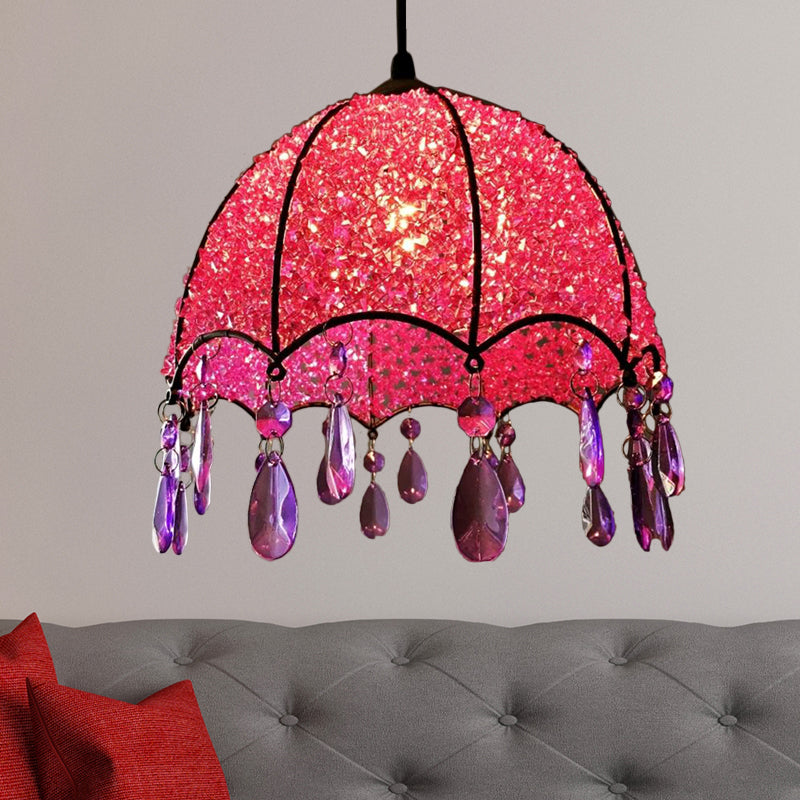 1 Bulb Pendant Light Bohemian Scalloped Metal Ceiling Hang Fixture in White/Purple for Living Room