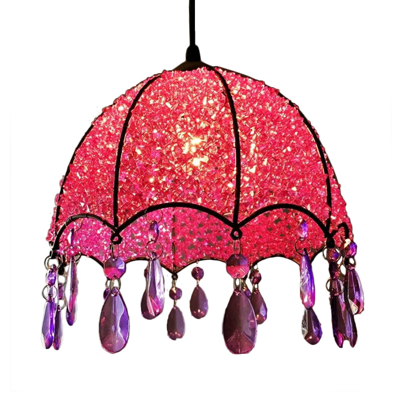 1 Bulb Pendant Light Bohemian Scalloped Metal Ceiling Hang Fixture in White/Purple for Living Room