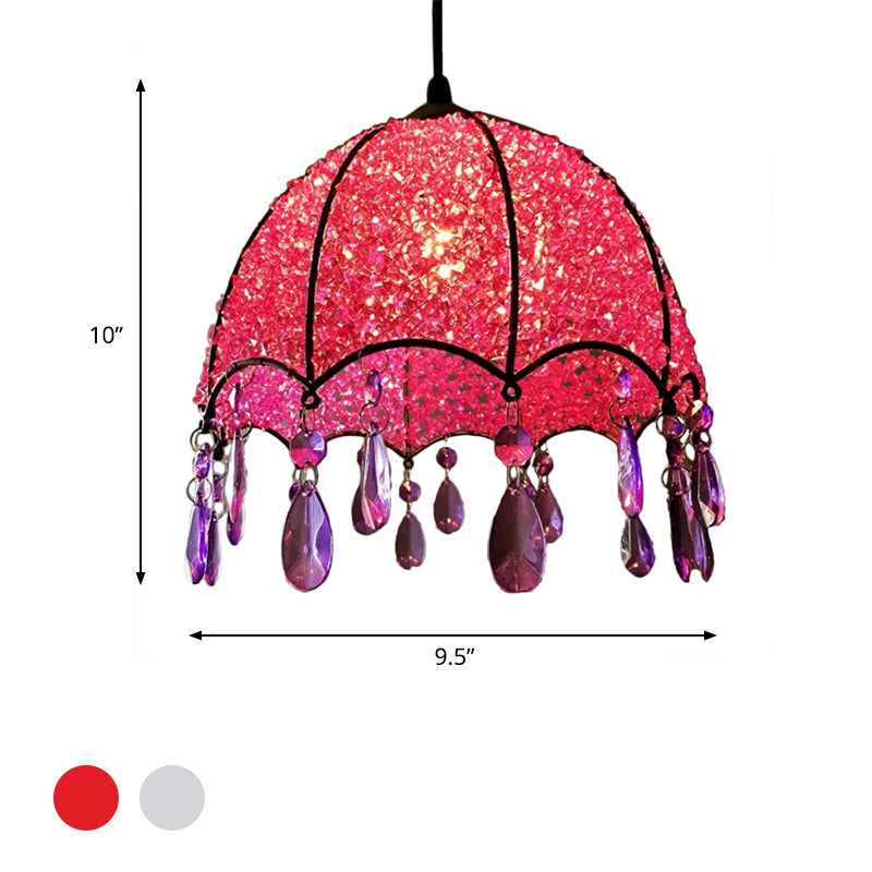 1 Bulb Pendant Light Bohemian Scalloped Metal Ceiling Hang Fixture in White/Purple for Living Room