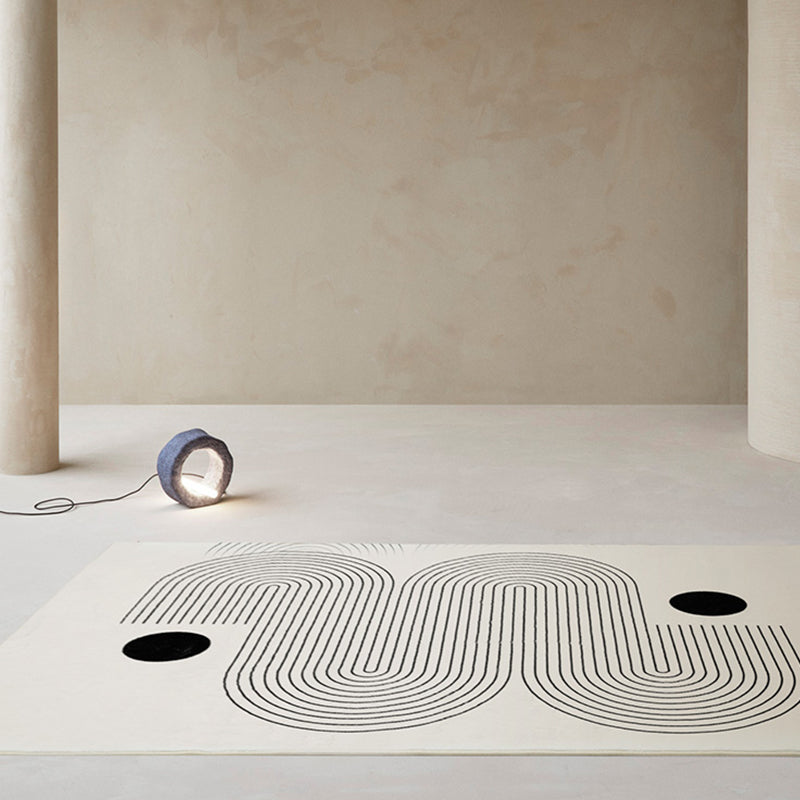 White Stripe Print Carpet Modern Polyester Area Rug Non-Slip Backing Rug for Home Decor