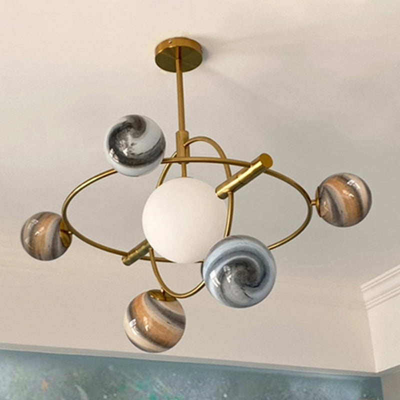 Modern Style Spherical Shape Chandelier Lights Glass Hanging Lights in Gold