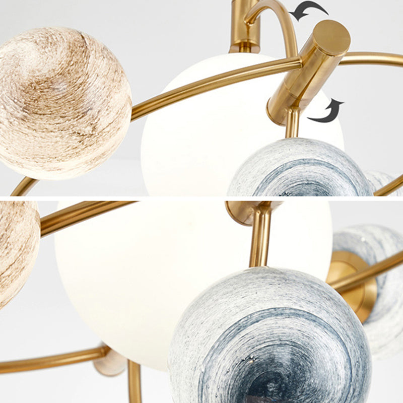 Modern Style Spherical Shape Chandelier Lights Glass Hanging Lights in Gold