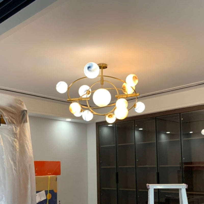 Modern Style Spherical Shape Chandelier Lights Glass Hanging Lights in Gold