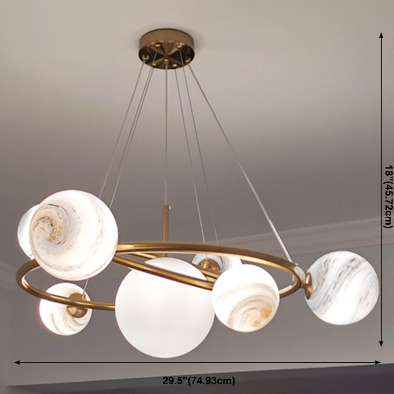 Modern Style Spherical Shape Chandelier Lights Glass Hanging Lights in Gold