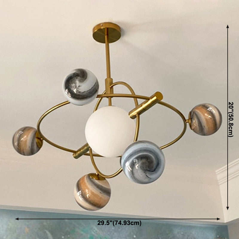 Modern Style Spherical Shape Chandelier Lights Glass Hanging Lights in Gold