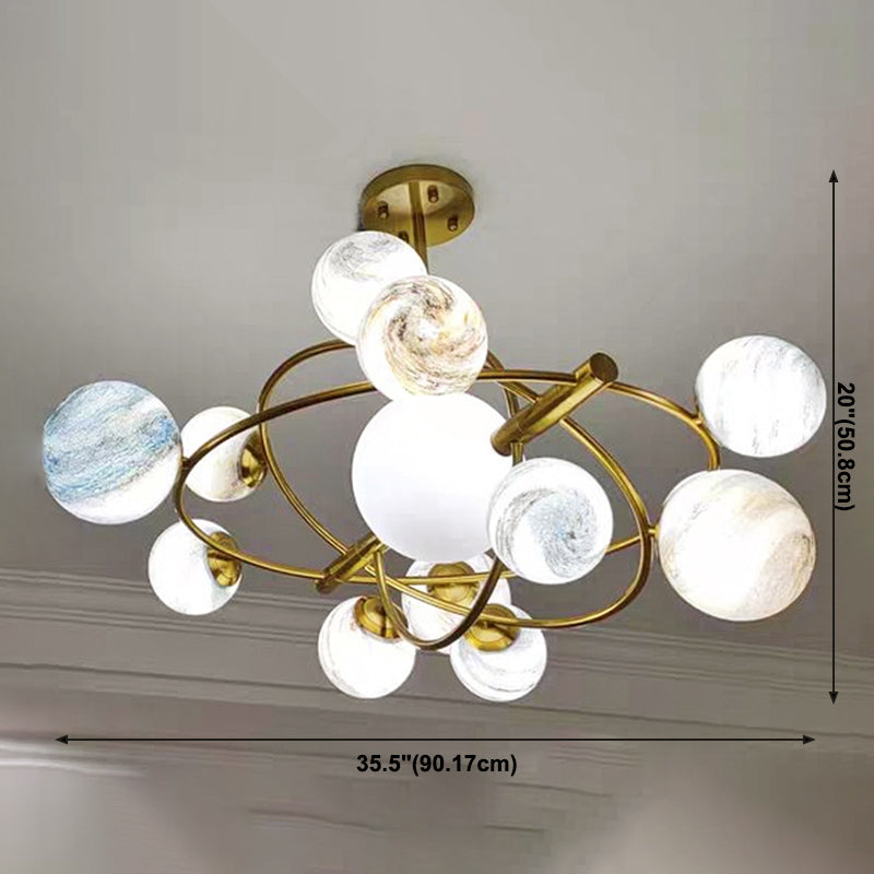 Modern Style Spherical Shape Chandelier Lights Glass Hanging Lights in Gold