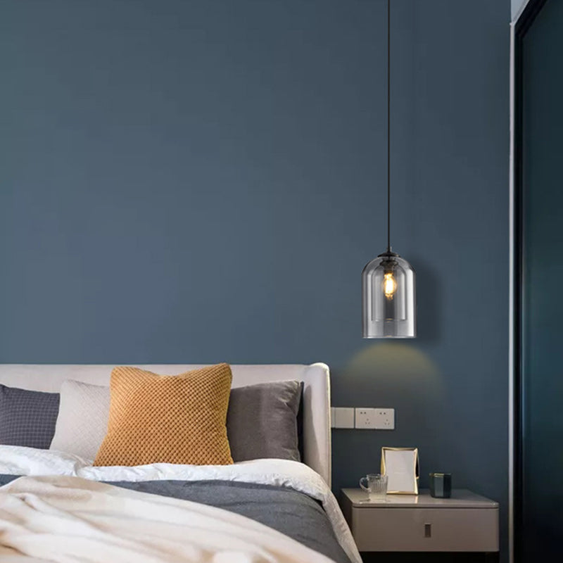 Double Glass Bell Hanging Lamp in Modern Concise Style Lacquered Iron Pendant Light for Bedroom