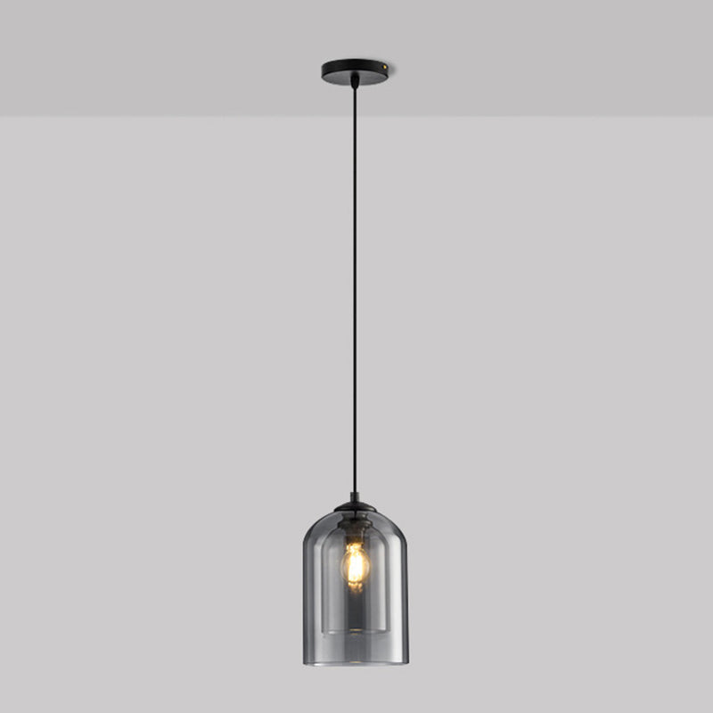Double Glass Bell Hanging Lamp in Modern Concise Style Lacquered Iron Pendant Light for Bedroom