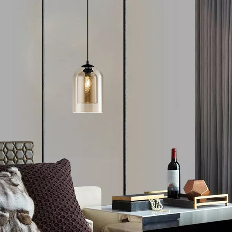 Double Glass Bell Hanging Lamp in Modern Concise Style Lacquered Iron Pendant Light for Bedroom