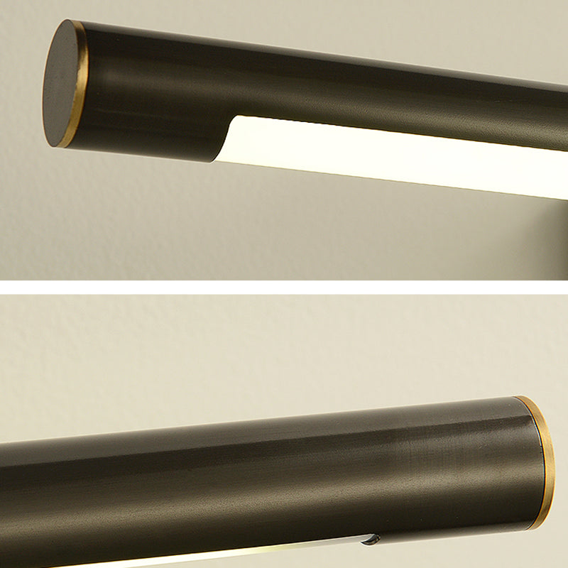 Single Light Metal Linear Wall Lighting Modern Style Mirror Wall Mounted Light Fixture in Black