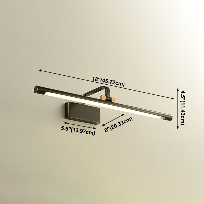 Single Light Metal Linear Wall Lighting Modern Style Mirror Wall Mounted Light Fixture in Black
