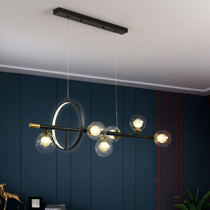 Contemporary Style Spherical Island Lighting Clear Glass Island Light Fixtures in Black