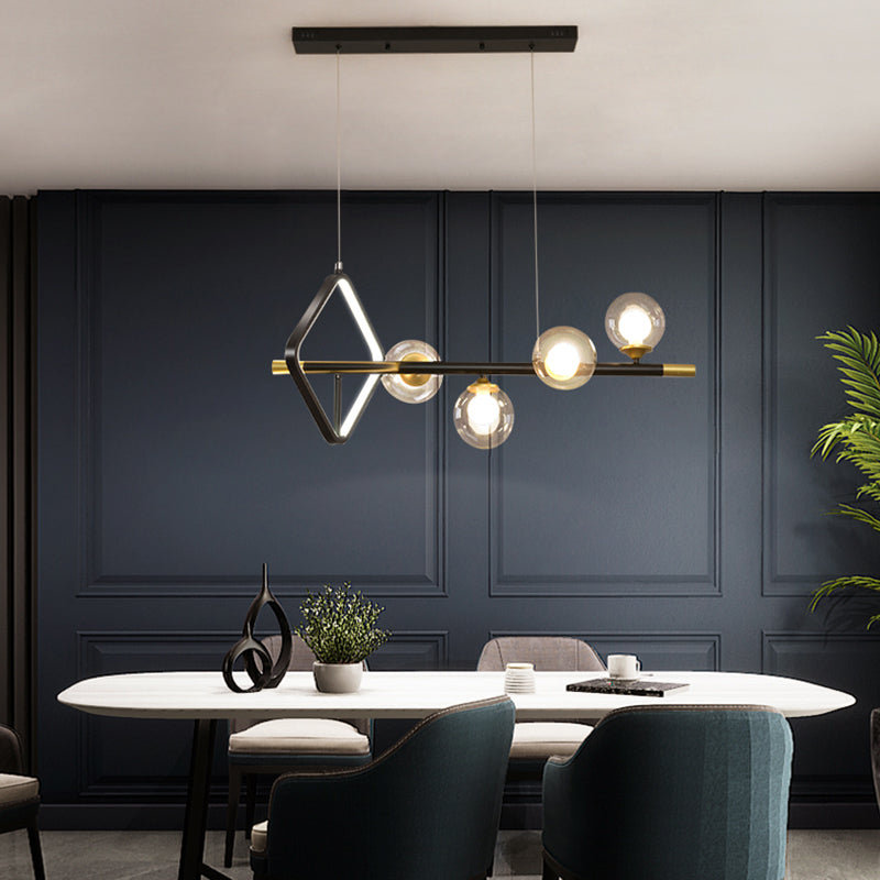 Contemporary Style Spherical Island Lighting Clear Glass Island Light Fixtures in Black