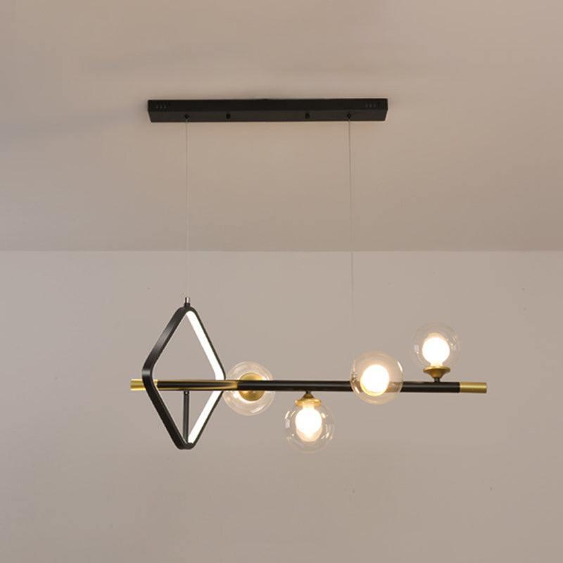 Contemporary Style Spherical Island Lighting Clear Glass Island Light Fixtures in Black