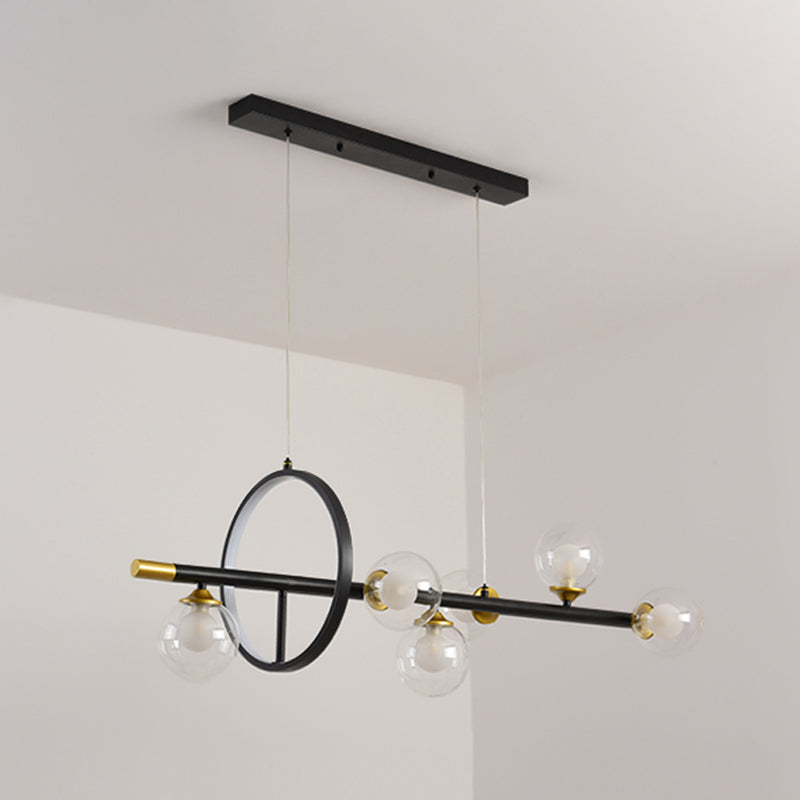 Contemporary Style Spherical Island Lighting Clear Glass Island Light Fixtures in Black