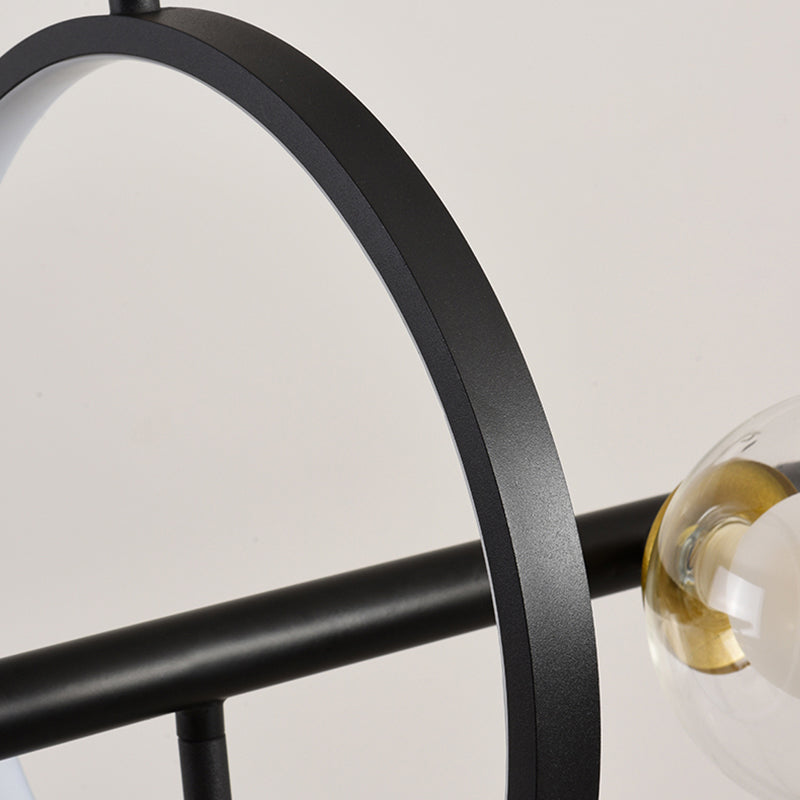 Contemporary Style Spherical Island Lighting Clear Glass Island Light Fixtures in Black