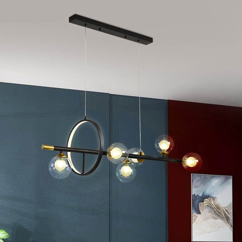 Contemporary Style Spherical Island Lighting Clear Glass Island Light Fixtures in Black