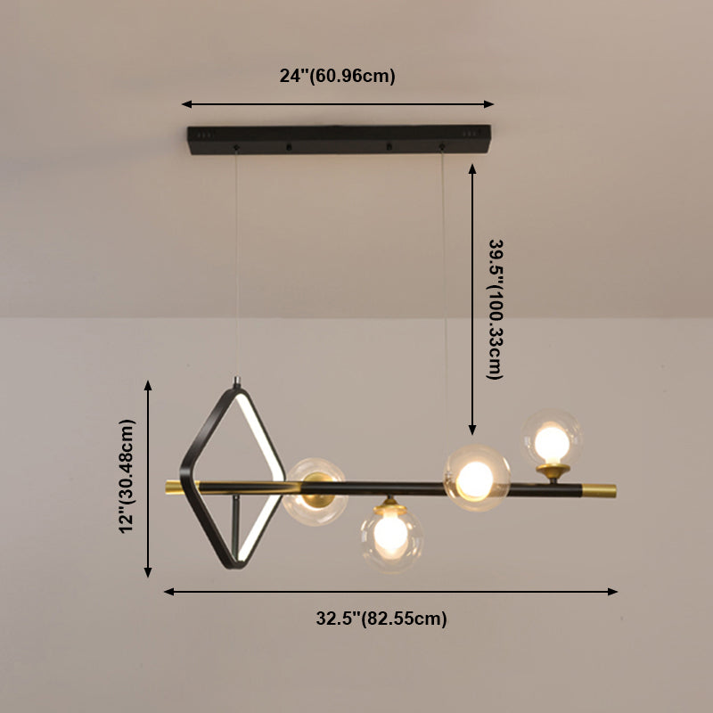 Contemporary Style Spherical Island Lighting Clear Glass Island Light Fixtures in Black