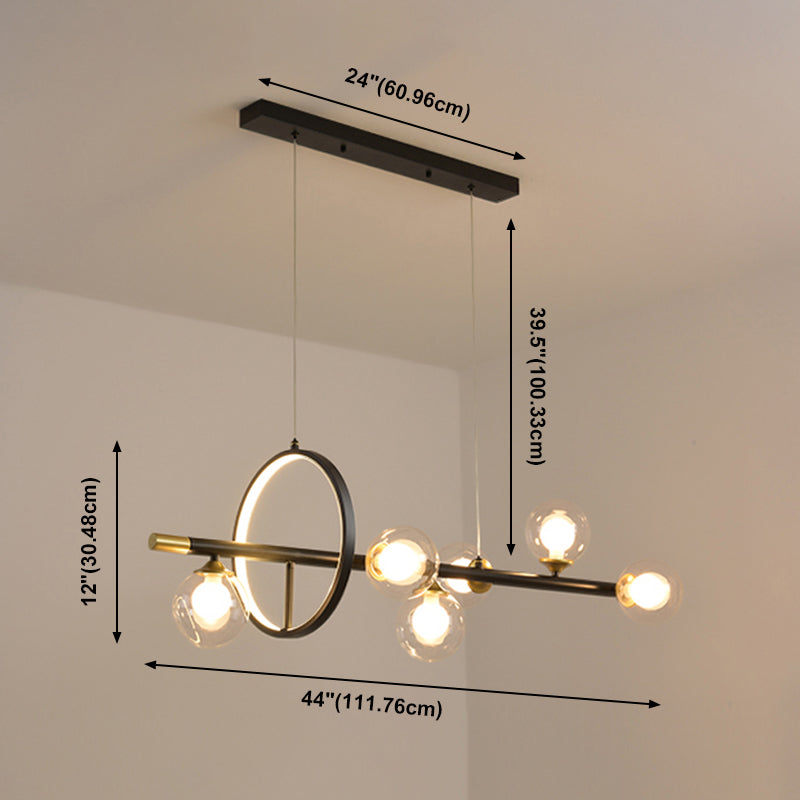 Contemporary Style Spherical Island Lighting Clear Glass Island Light Fixtures in Black