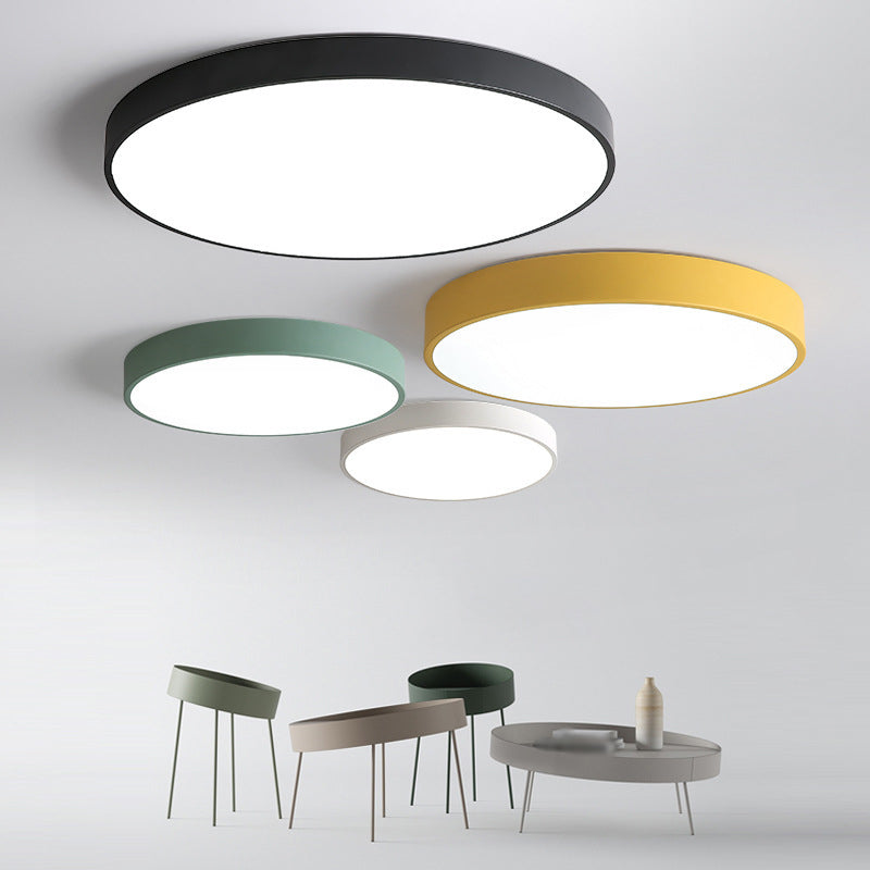 Round Shape Ceiling Lamp Modern Macaroon Iron 1 Light Flush Mount for Bedroom Balcony
