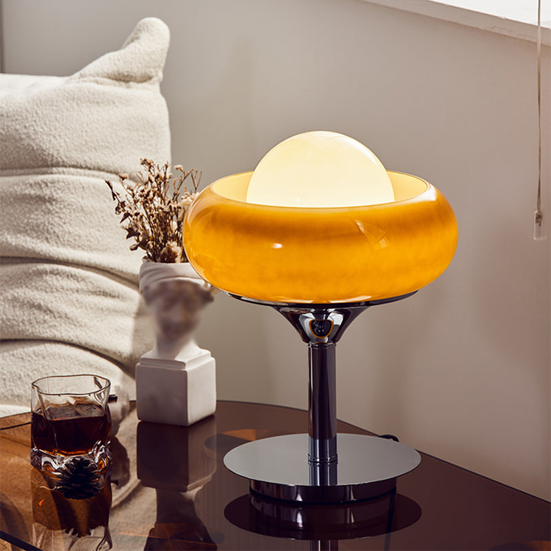 1 lampada da tavolo sfera leggera lampada da comodino in vetro contemporaneo in giallo