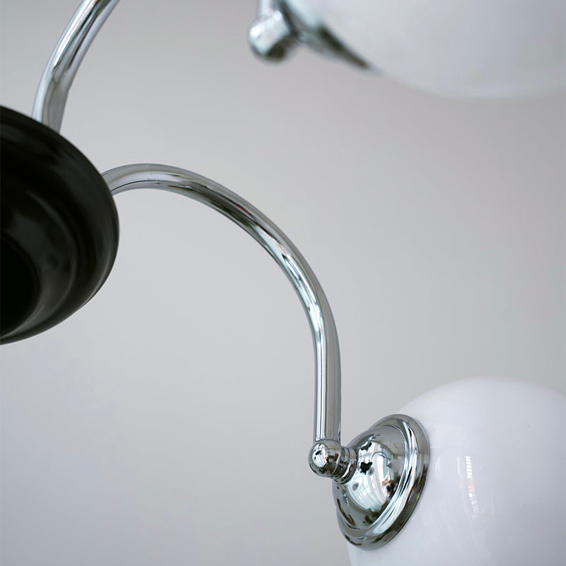 Modern Style Spherical Shape Chandelier Lights White Glass Pendant Lights in Silver