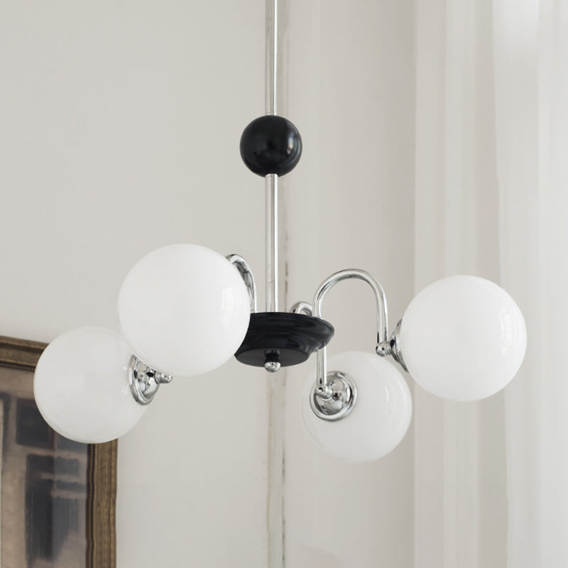 Modern Style Spherical Shape Chandelier Lights White Glass Pendant Lights in Silver