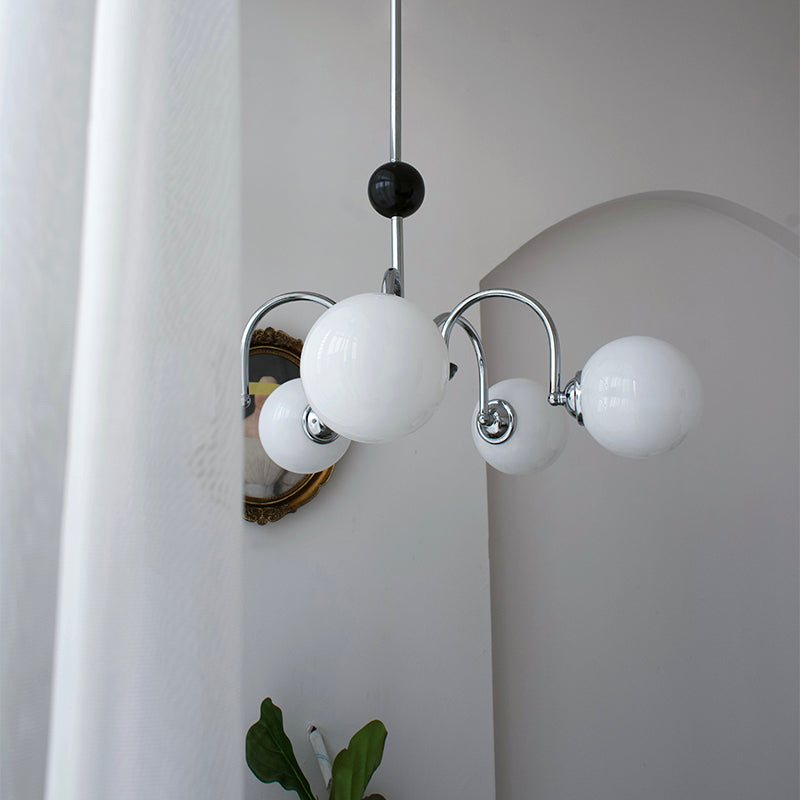 Modern Style Spherical Shape Chandelier Lights White Glass Pendant Lights in Silver