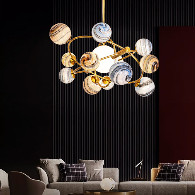 Modern Style Spherical Shape Pendant Lights Glass Chandelier Light Fixtures in Gold