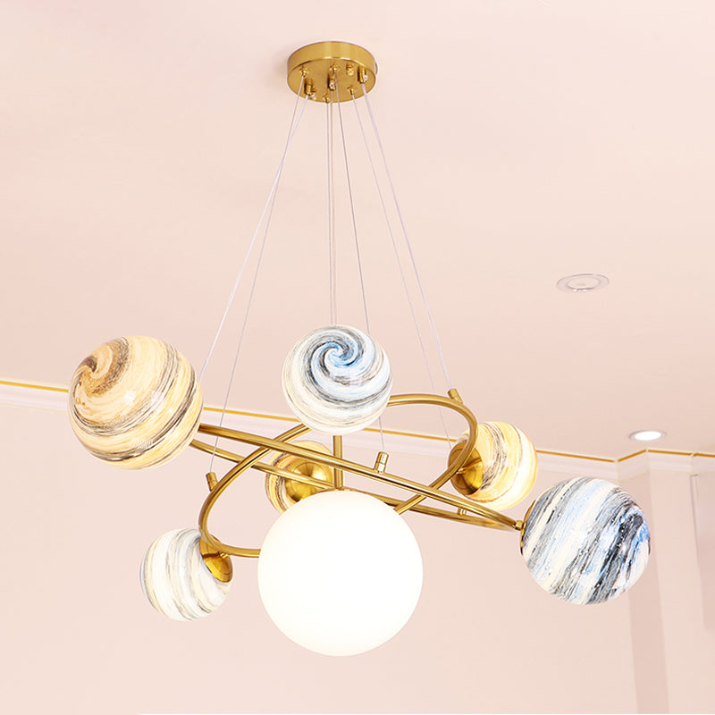 Modern Style Spherical Shape Pendant Lights Glass Chandelier Light Fixtures in Gold