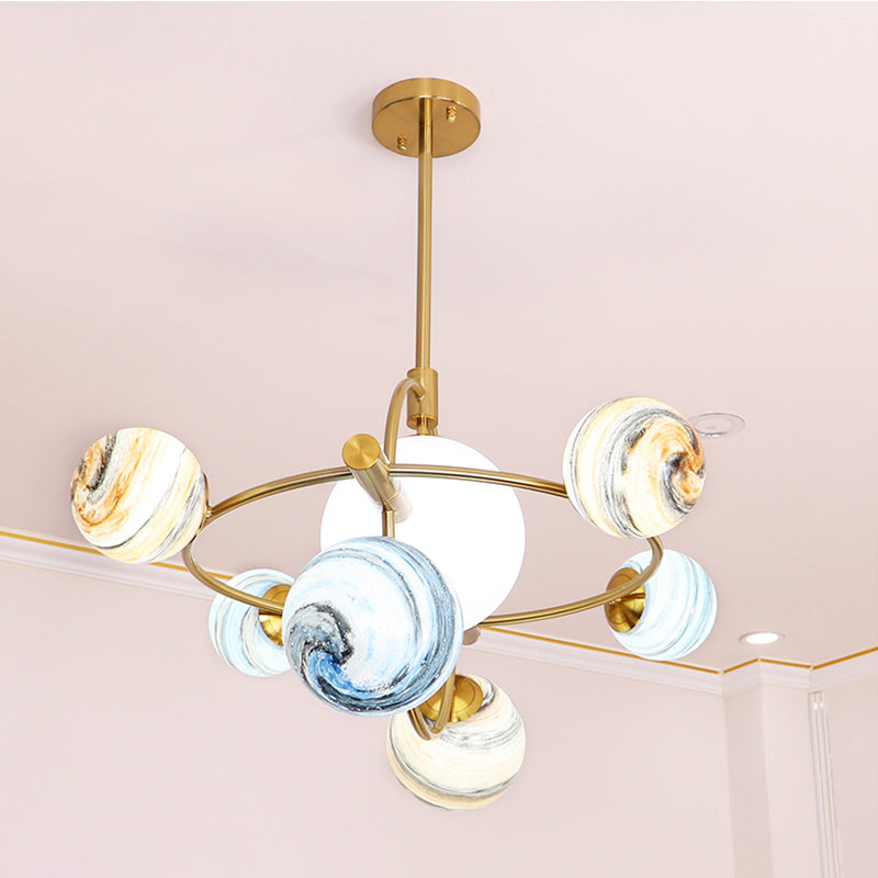 Modern Style Spherical Shape Pendant Lights Glass Chandelier Light Fixtures in Gold