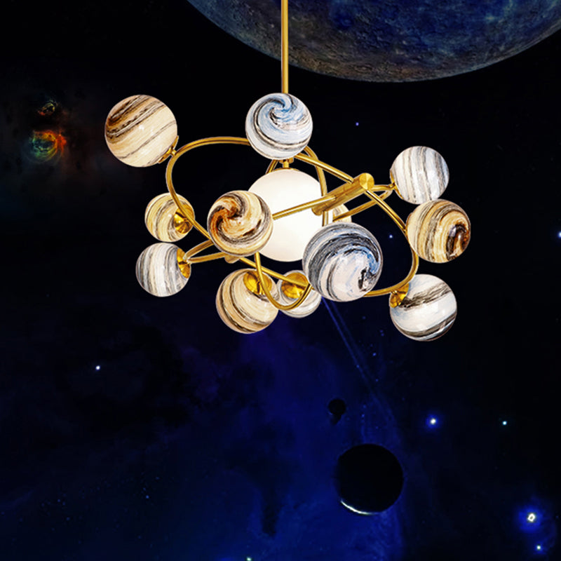 Modern Style Spherical Shape Pendant Lights Glass Chandelier Light Fixtures in Gold