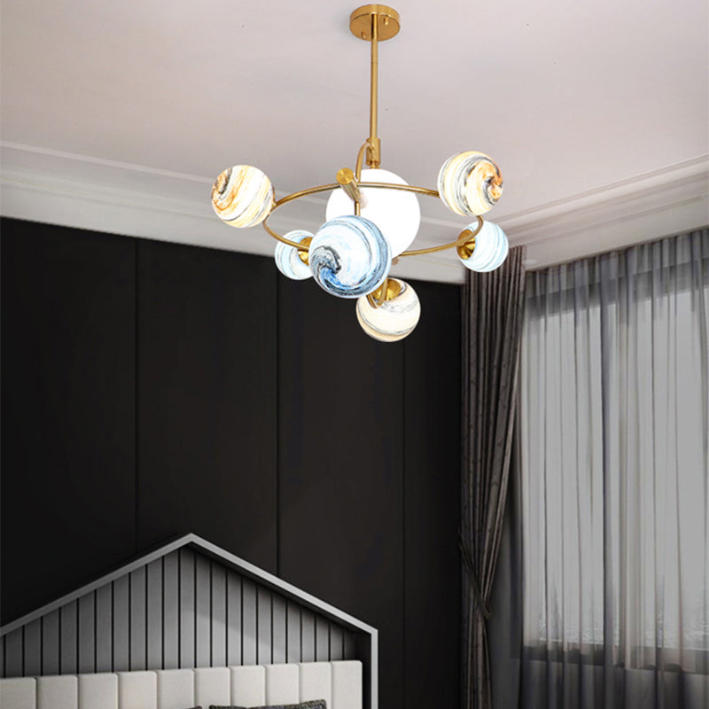 Modern Style Spherical Shape Pendant Lights Glass Chandelier Light Fixtures in Gold